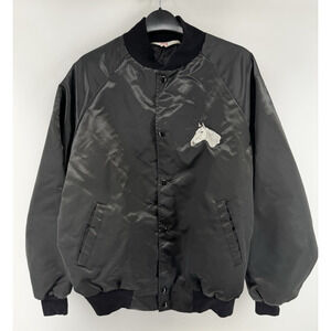 Black Satin Bomber Jacket West Ark Embroidered Horse Head Size Large